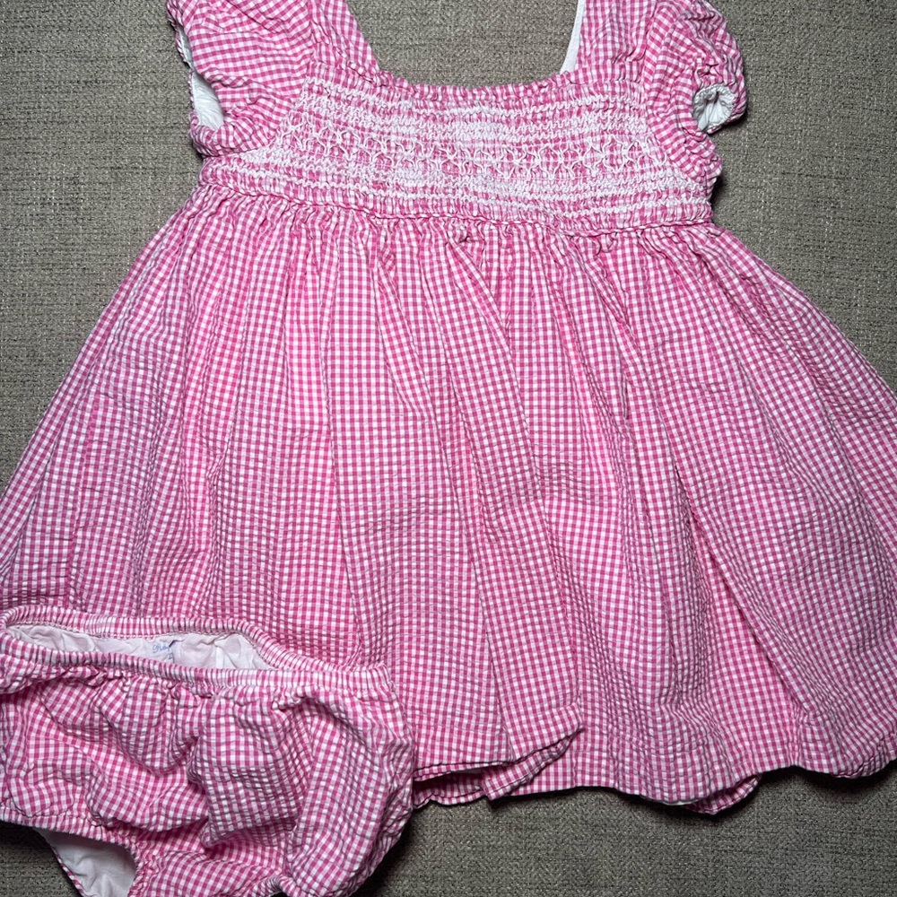 Pink Gingham Baby Dress with Bloomers